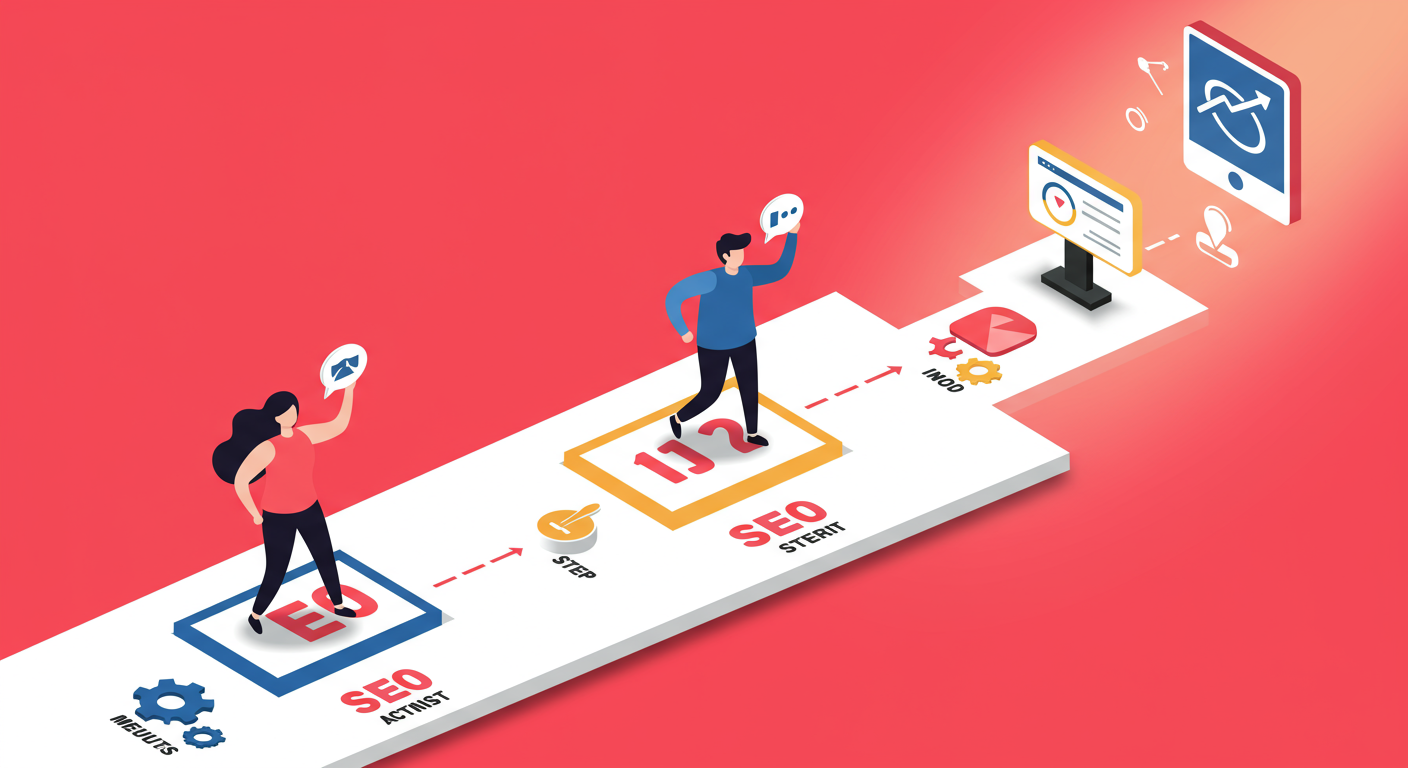 Eye-catching visual of SEO, steps, simple
and  lifestyle vibes