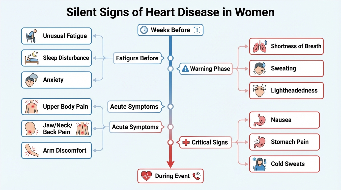 Diagram of heart disease mechanisms in women